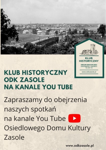 Stare zdjęcie Klucznikowic na plakacie i logo serwisu You tube do przekierowywania na kanał You Tube ODK Zasole