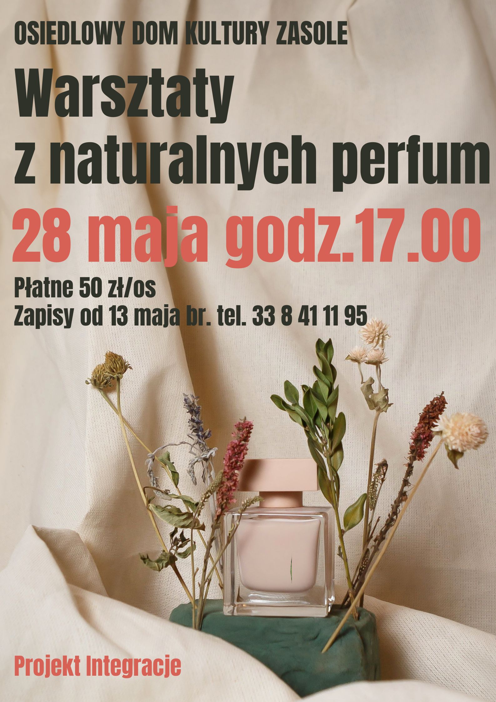 Na plakacie naturalne perfumy i informacje o warsztatach