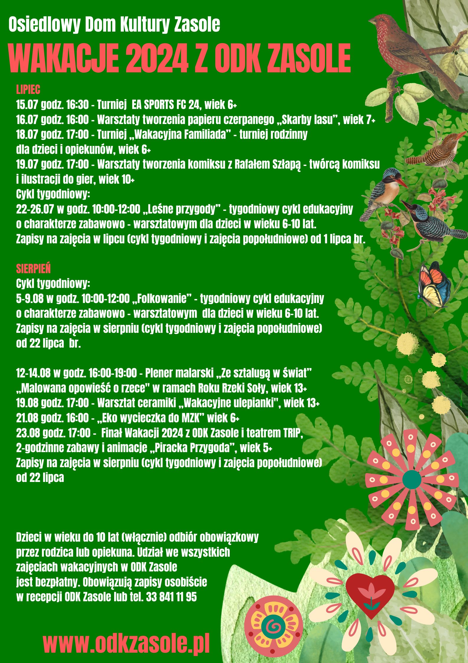 zielony leśno folkowy plakat i program wakacji