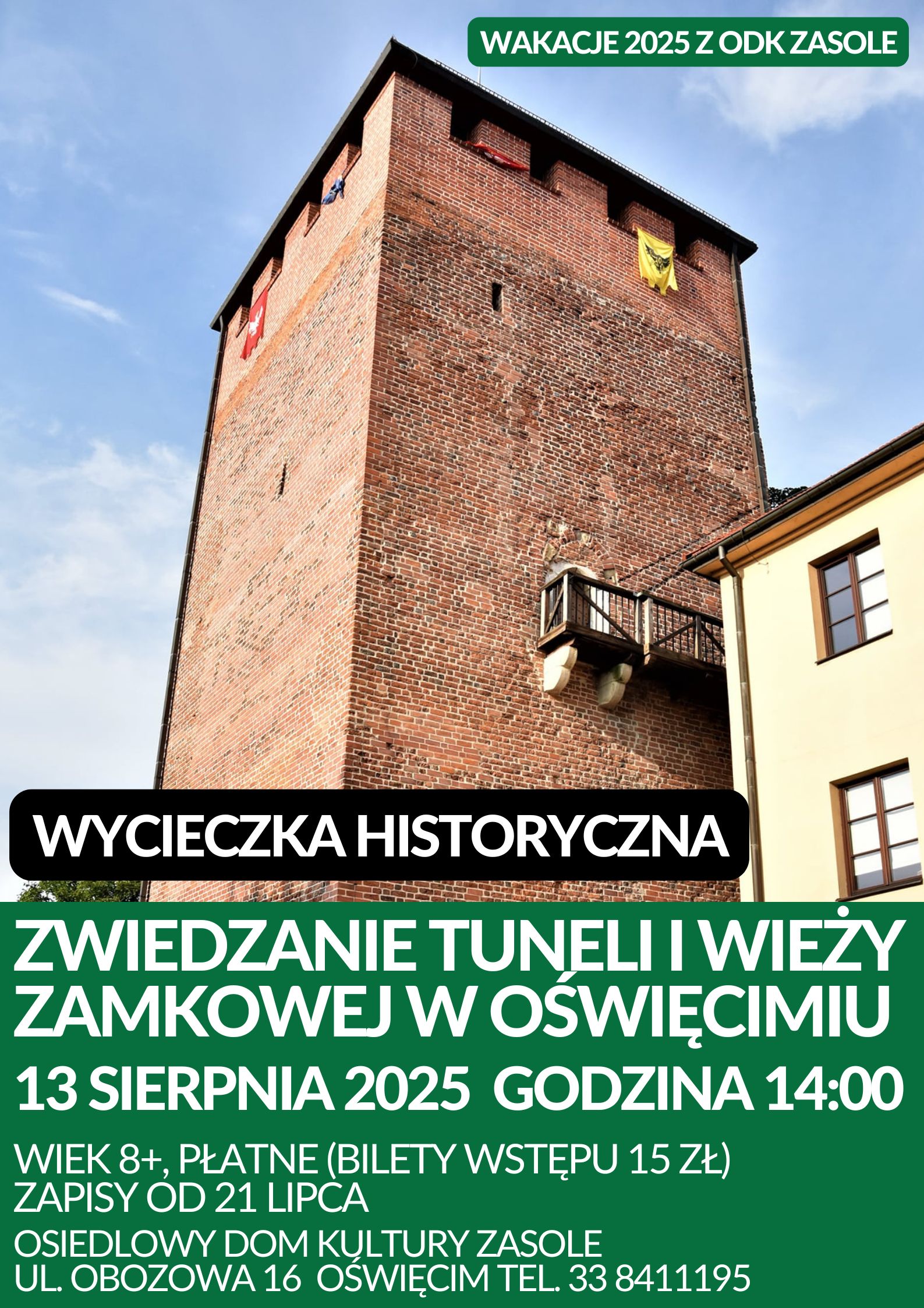 wieża zamkowa z cegieł i informacje o wycieczce