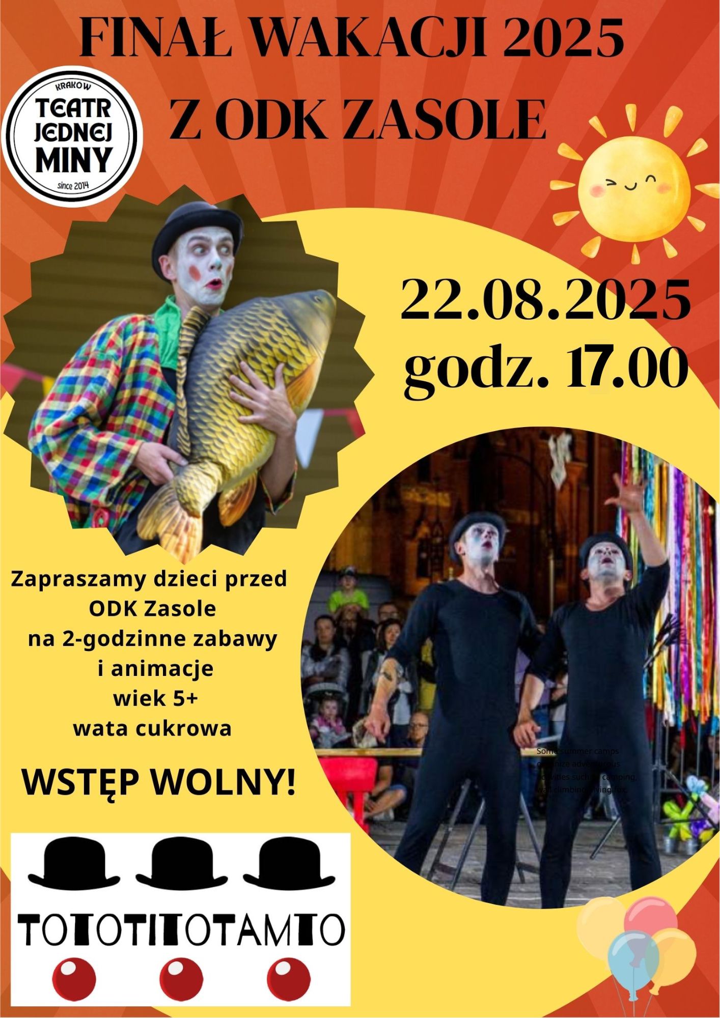 aktor przebrany za mima i informacje o wydarzeniu