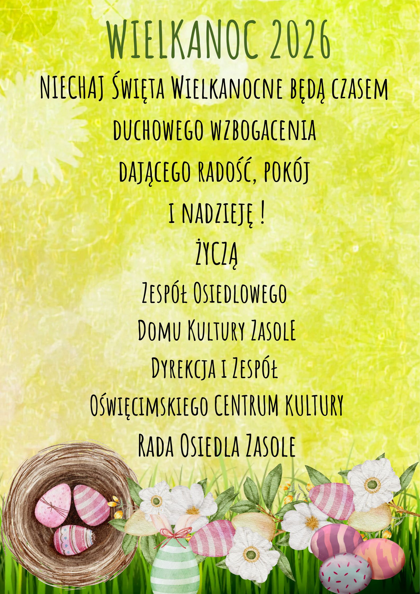 Życzenia wielkanocny na żółtym tle